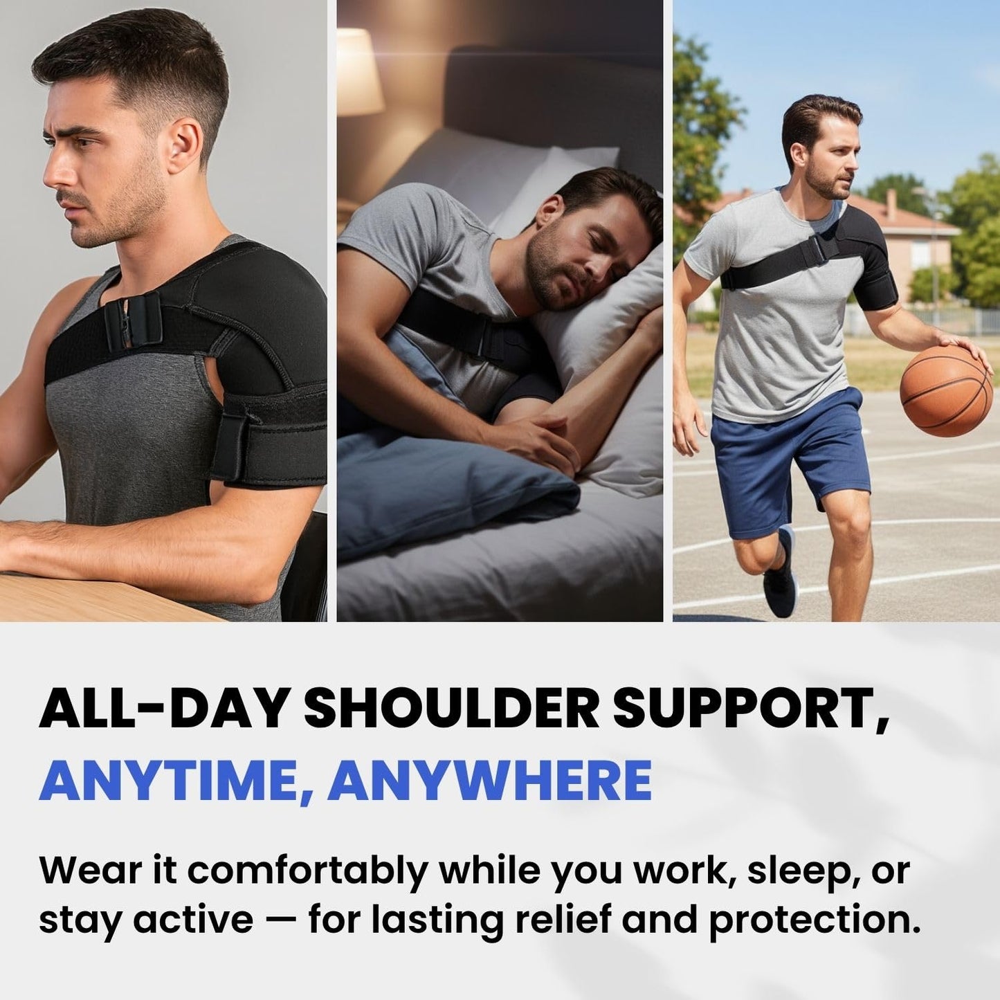 POAGL Adjustable Shoulder Brace for Men - Both Left and Right Arm - Pain Relief for Torn Rotator Cuff, Compression Support Sleeve for Dislocation, Bursitis, Tendonitis (Black, Large)