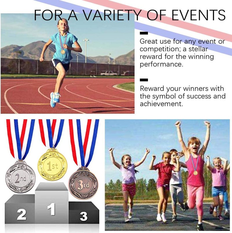 Swpeet 12PCS Metal Award Medals with Neck Ribbon, Olympic Style Winner Medals Gold Silver Brone Medals 1st 2nd 3rd Place Medals for Sports, Competitions, Party