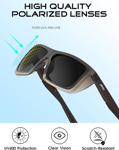 ATTCL Polarized Sports Sunglasses for Men - Lightweight TR90 Square Frame with UV Protection for Driving & Fishing