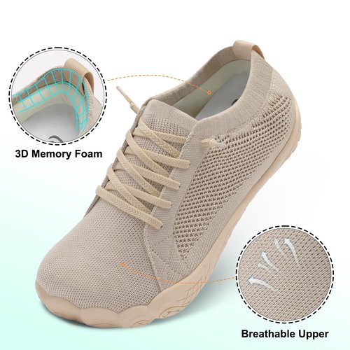 LeIsfIt Walking Shoes for Women Slip on Barefoot Shoes Wide Minimalist Trail Running Sneakers Non-Slip Breathable Hiking Footwear Taupe Size 8.5