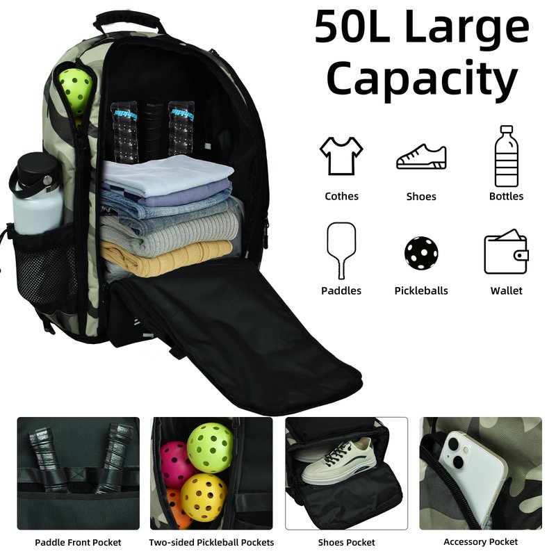 TVDARMO Pickleball Backpack Fits 4 to10 Paddles, Large Pickleball Bag with Laptop Pocket, Shoe Compartment and Fence Hook, Great Pickle Ball Paddle Bag Gifts for Men and Women