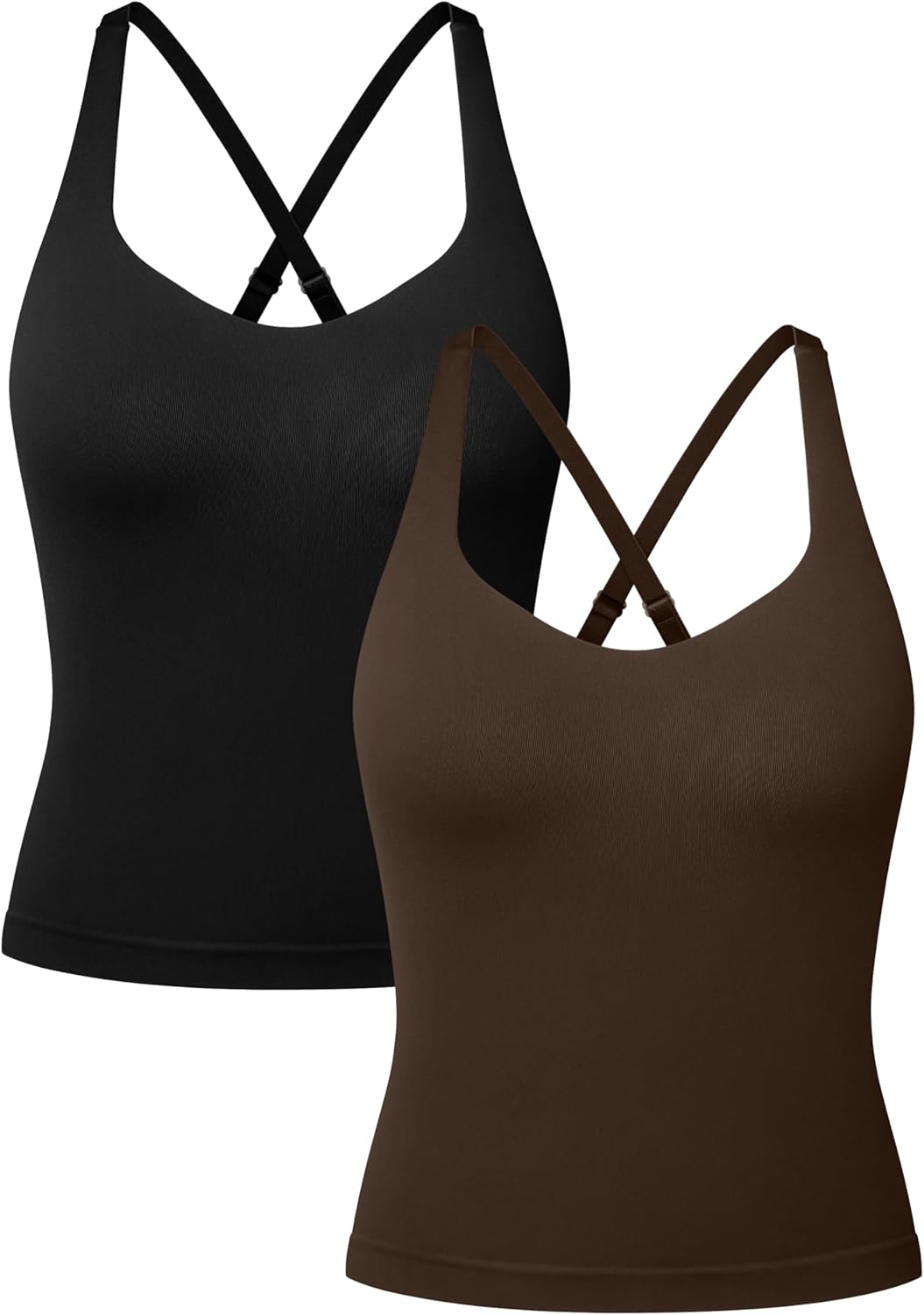 OQQ V-Neck Cross Back Sports Bra - Padded, Adjustable Straps, Medium Impact | 2 Pack for Women