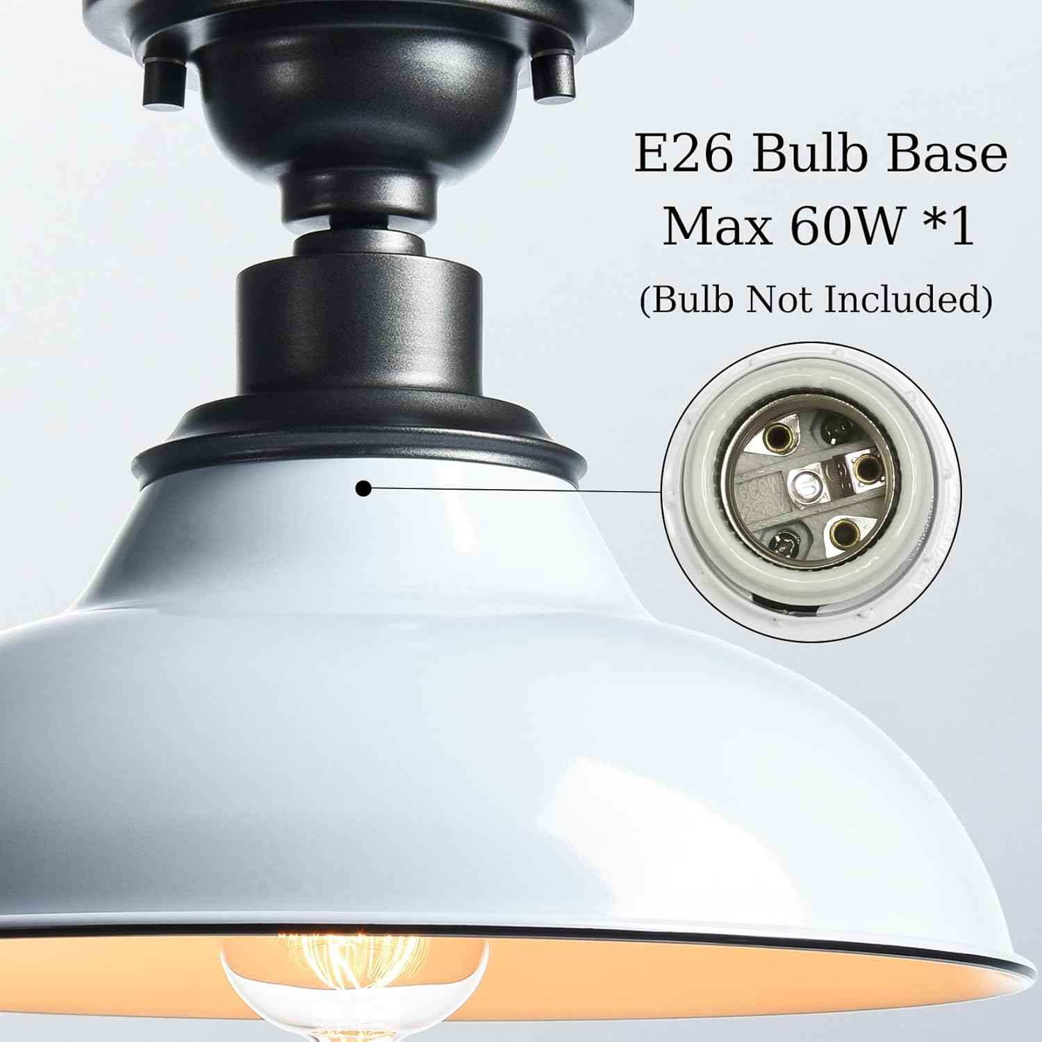 12-Inch Farmhouse Semi Flush Mount Ceiling Light - Black Industrial Barn Fixture for Bedroom, Kitchen, Foyer