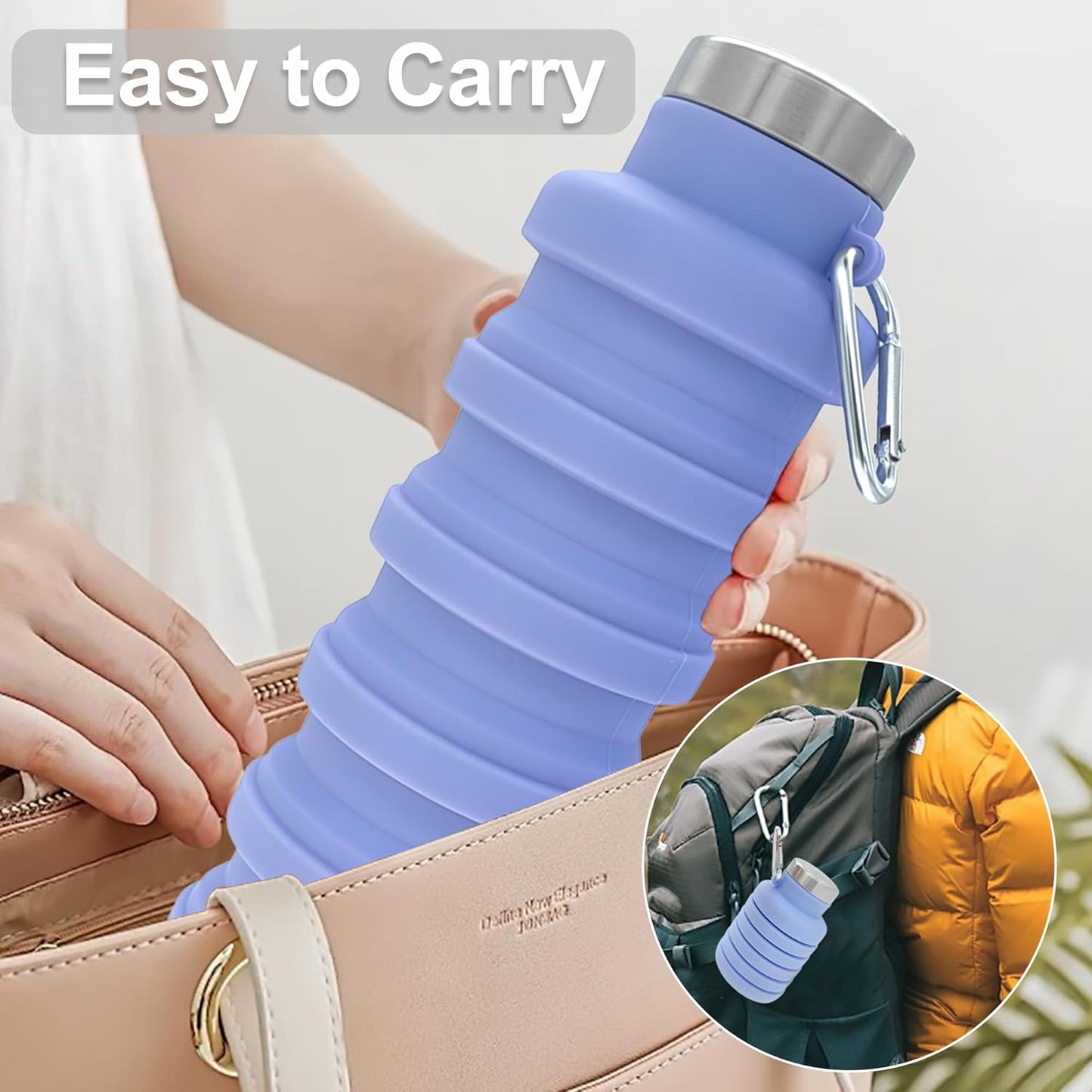 YCT Collapsible Water Bottle - 17oz Portable Silicone Bottle for Travel & Outdoor Activities | Purple & Black