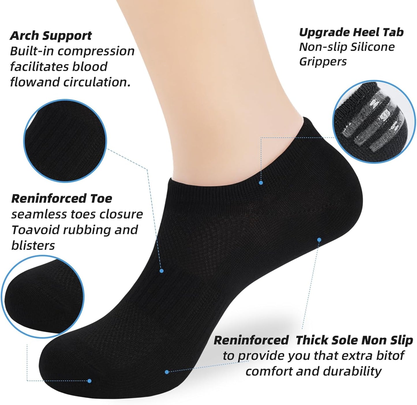 Skiennix No Show Socks - Low Cut Ankle Athletic Socks for Men & Women | Anti-Slip Invisible Liner