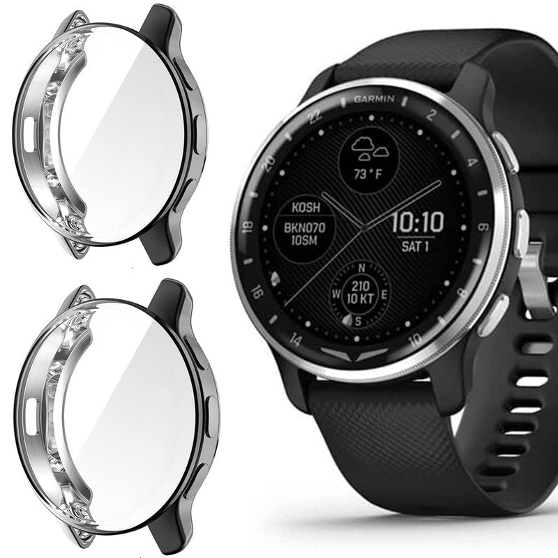 Lamshaw Compatible for Garmin D2 Air Case, All-Around Protective TPU Bumper Cover Screen Protector, Compatible for Garmin D2 Air X10 (Plating Case-Black+Black)