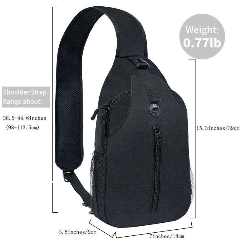 Monoki Sling-Bag Crossbody-Bag Women-Men Backpack-Daypack - Hiking Chest Travel with Water Bottle Pocket Adjustable Strap Multiple Layers Black