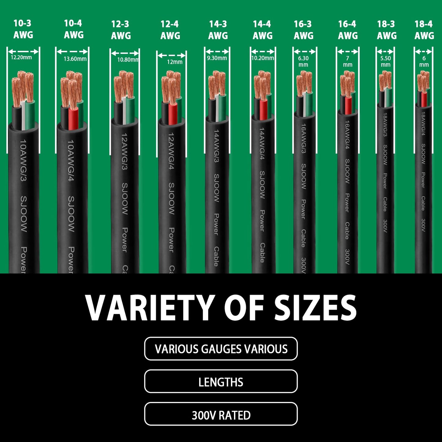 18/3 SJOOW Wire 200FT, 18 AWG 300V SJOOW Bulk Cable, 18 Gauge 3 Conductor Portable Cable for Welder,Generator,Portable Light,Circuits,EV Car Charger,Motor Lead