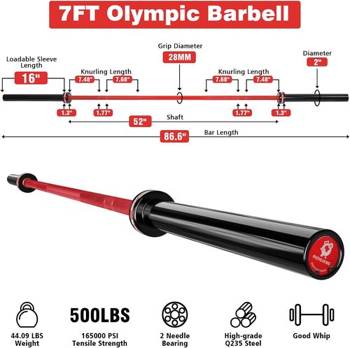7ft Olympic Barbell - 45lb Weightlifting Bar with 500/700/1000lbs Capacity & Smooth Spinning Sleeves | Ideal for Snatch, Clean, Jerk - Perfect for Home Gym Training