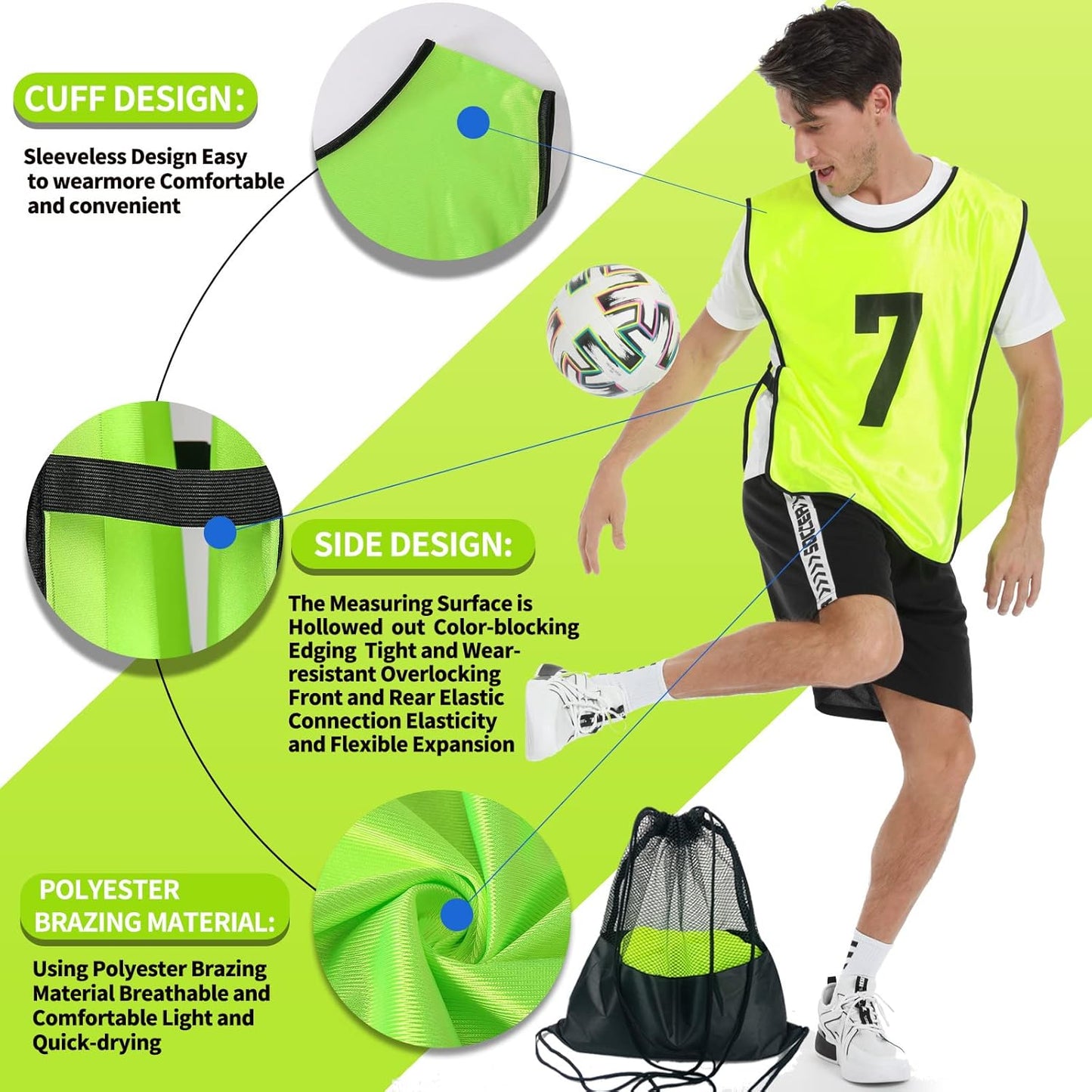 Skiennix Scrimmage Training Vests - 12 Pack Numbered Pinnies for Adult & Youth Soccer Practice