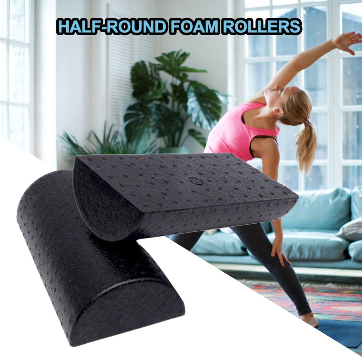 Half Cylinder Yoga Roller - Lightweight Half Moon Yoga Column Roller, Anti Slip D Shaped Foam Roller | Physical Therapyy Foam Roller, Recovery Foam Roller Suitable for Back Legs and Muscle Relief