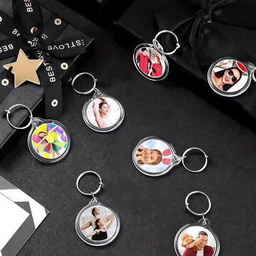 25Pcs Transparent 1.4 Inch Round Acrylic Photo Insert Keychain Blanks with Split Ring Circle Snap-in Photo Frame Keyring Blank Picture Keychains for Women and Men