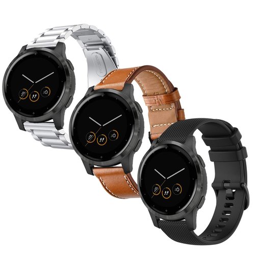 Anrir Compatible for Garmin Vivoactive 4S Band, 18mm Silicone+Leather+Stainless Steel Band for Garmin Vivomove 3S 39mm, Fossil Women's Gen 5E 42mm/Sport 41mm, Fossil Q Venture Gen 4 HR/Gen 3-3 Pack