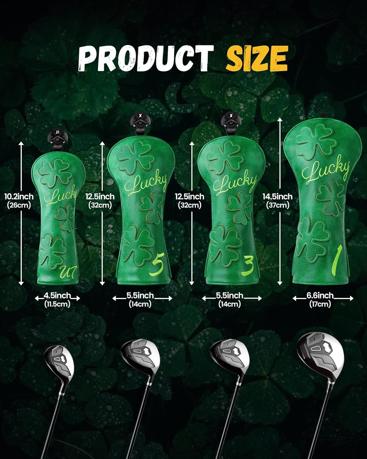 Golf Headcovers Golf Club Head Covers Four Leaf Clover Good Luck Charm - Clover Style Premium Leather Driver Fairway(FW) Wood Hybrid(UT) with Number Tags (Fairway Wood 3 Headcover-Green)