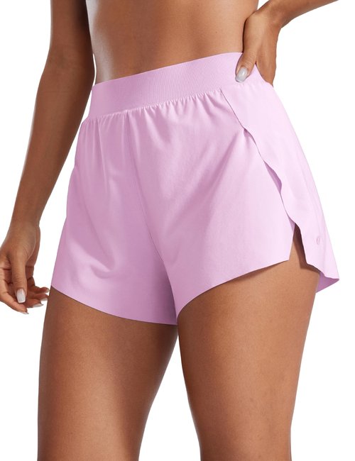 CRZ YOGA V Split Running Shorts for Women 2.5" - High Waisted Workout Athletic Gym Track with Liner Breathable Quick Dry Vita Pink Medium
