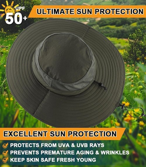 Home Prefer UPF50+ Men's Sun Hat - Wide Brim UV Protection for Fishing & Gardening | Foldable Design