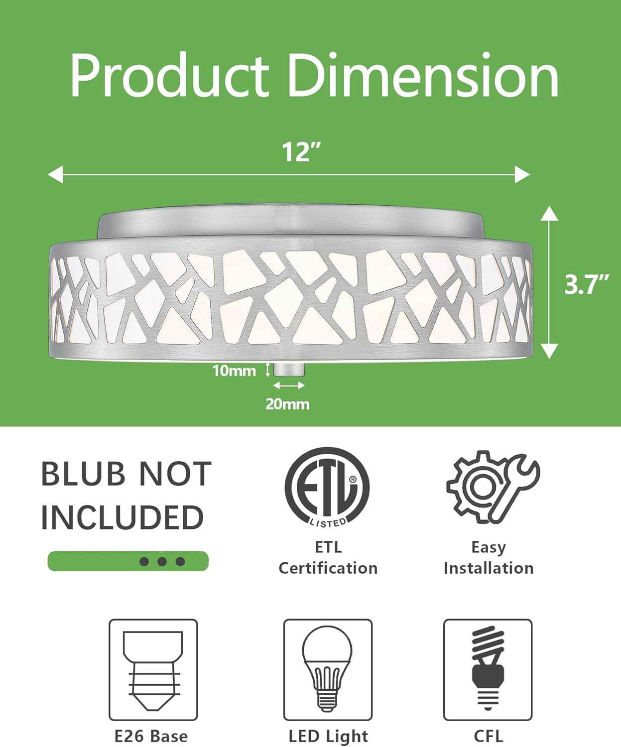 Flush Mount Ceiling Light Fixture 2-Pack - 12-Inch Oil Rubbed Bronze with Frosted Glass Shade for Bedroom, Hallway, Kitchen, Bathroom