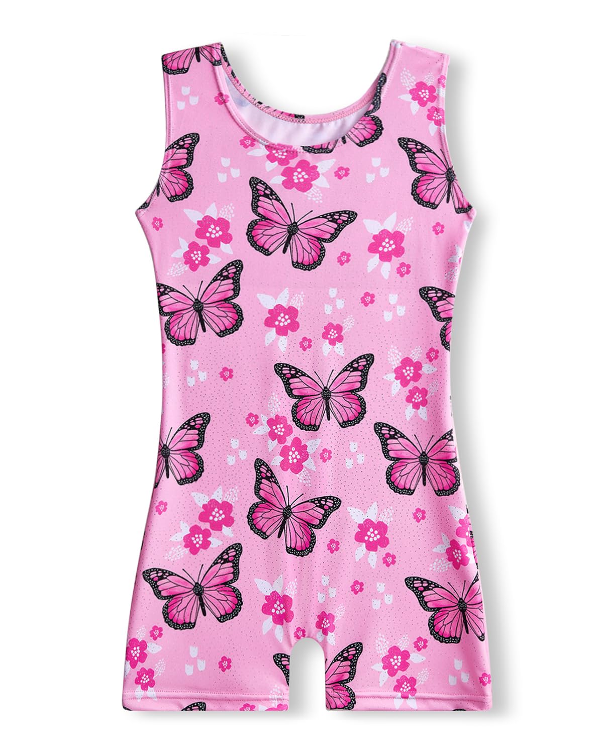 YDMZX Toddler & Girls Gymnastics Leotard with Butterfly Print, Sparkly Tank Outfit for Dance, Ballet & Tumbling (Ages 4T-5T, Pink)