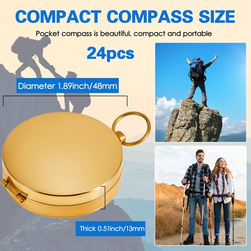 Dunzy 24 Pcs Camping Survival Compass Glow in the Dark Metal Pocket Compass for Hiking Military Navigation Tool for Hiking Hunting Climbing Camping Party Favor Supplies