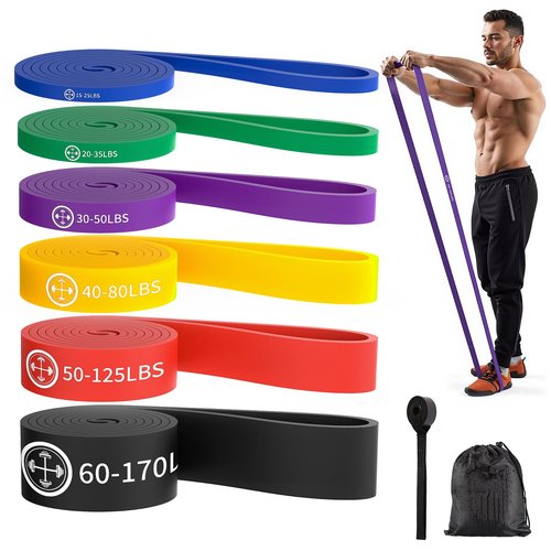 Exercise Bands，Set of 6 Resistance Bands for Working Out,Pull Up Bands Set,at Home Workout Equipment,Workout Bands for Men and Women,Instruction Guide and Carry Bag Included