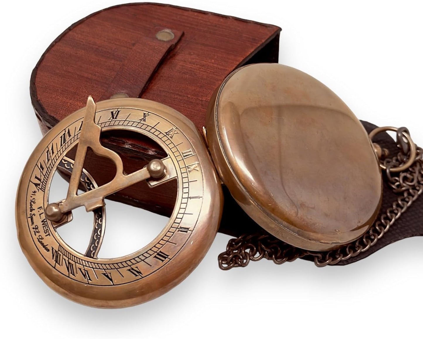 Sundial Clock Engraved Brass Pocket Portable Compass Gifts for Men, Him, Son, Husband, Grandson, Boys | Engravable Antique Gift Compasses for Graduation, Baptism,