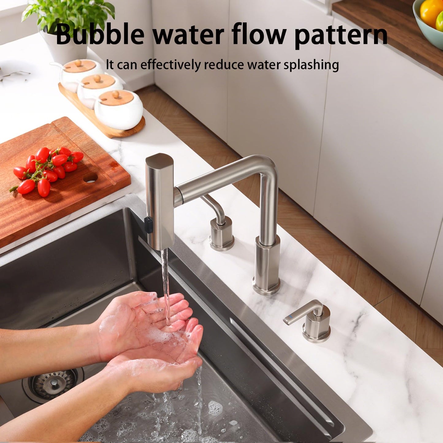 Kitchen Sink Faucet for 3 Hole with Pull Down Sprayer - 8 inch Two Handle Widespread Kitchen faucets Set with Pull Out Sprayer for Sink- Stainless Steel Brushed Nickel 3 Piece Faucet for Kitchen Sink