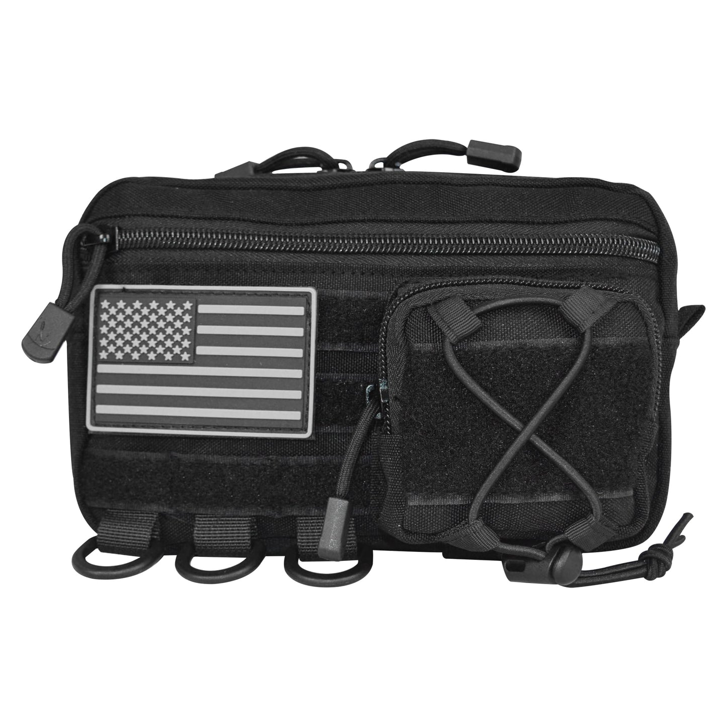 Tactical Molle Admin Pouch, Multi-Purpose EDC Tool Organizer Fits Tactical Rucksack Combat Vest with US Flag Patch(Black)