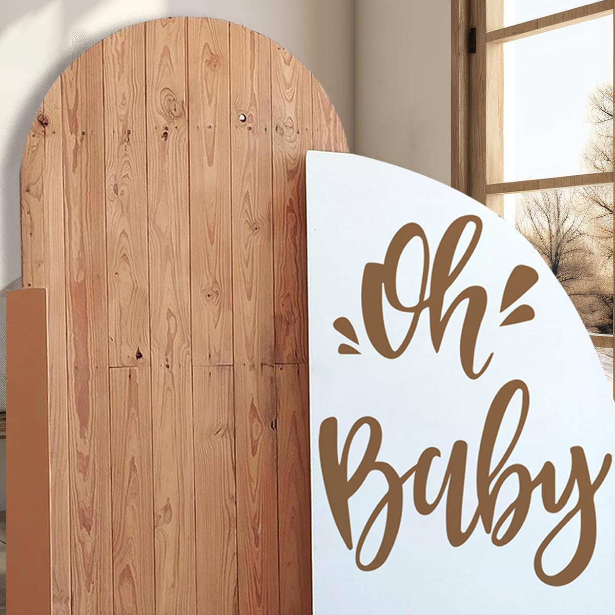 Runtoo Baby Shower Party Decal Sign Oh Baby Gold Gender Reveal Neutral Girl or Boy Decoration Sticker Backdrop Large Balloon Arch Wall Decor