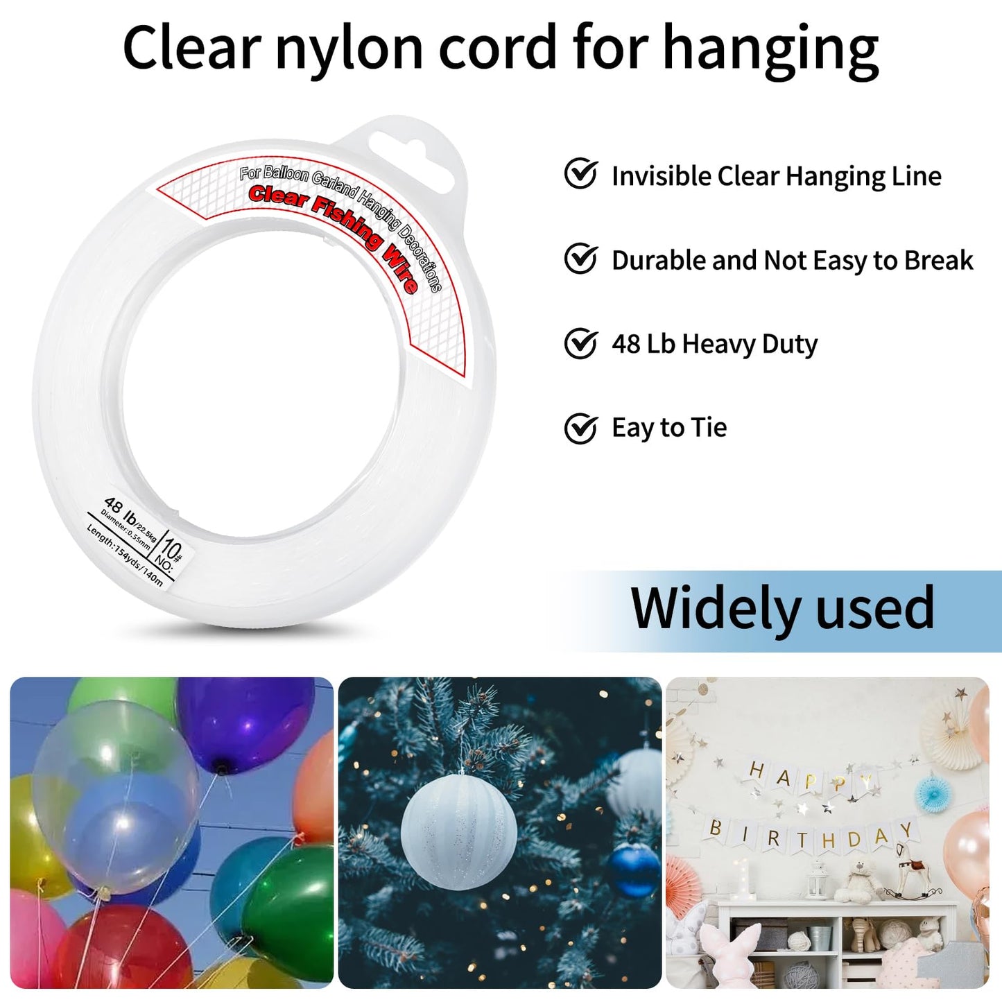 2Pcs Clear Fishing Wire 0.55 mm, 918FT Invisible Fishing Line Wire Nylon String Supports 48 Pounds for Hanging Balloon Garland, Picture, Jewelry Making Beading Threads Cords