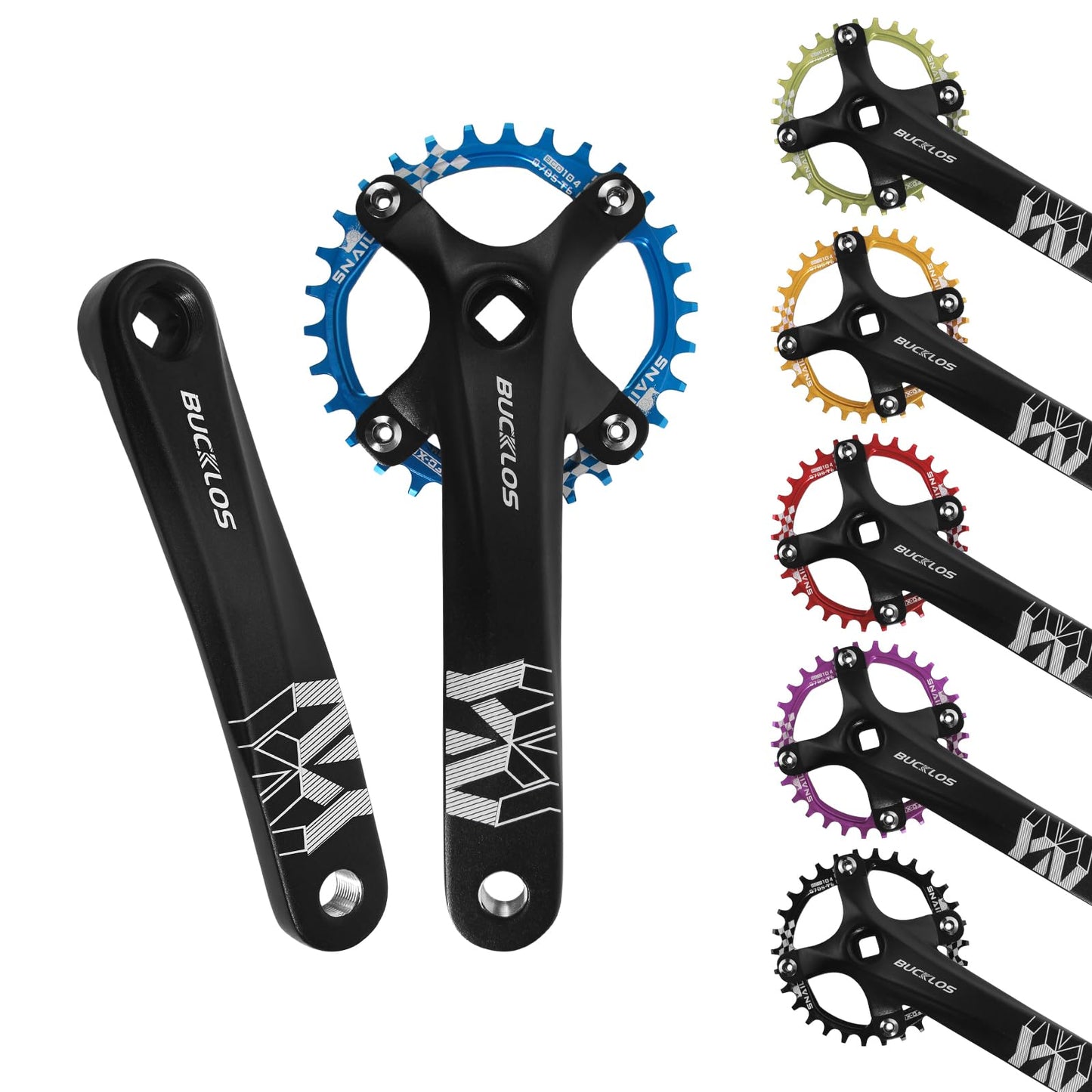 BUCKLOS 104 BCD 30T Mountain Bike Single Speed Crankset，170mm Square Taper Crankset with Narrow Wide Teeth Round Chainring（Six Color）,Bicycle Crank Arm Set