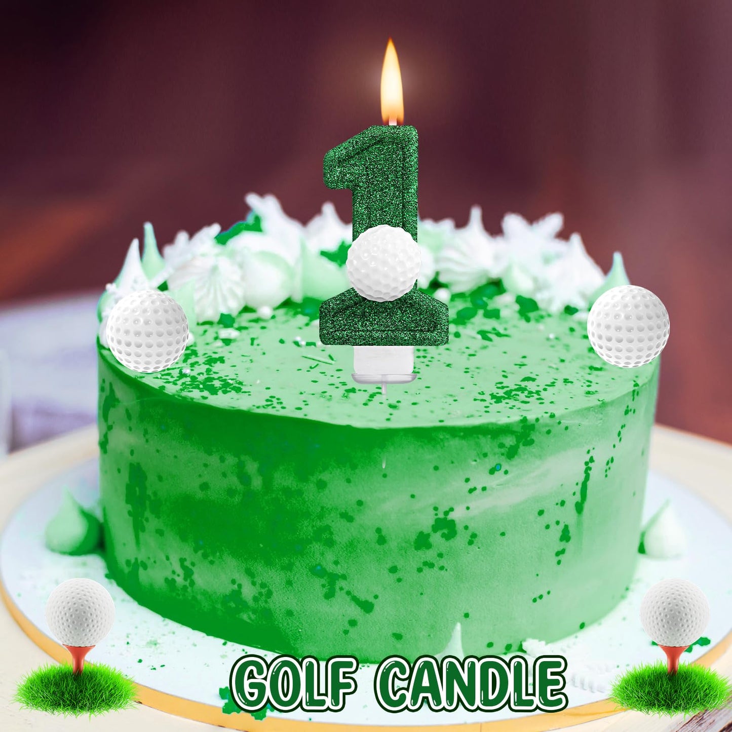 Conelist Golf 1 Candle for First Birthday Green Number 1 Candle Glitter Golf Party Decorations for Sport Birthday Cake Topper Anniversary Party Supplies