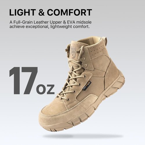 FREE SOLDIER Men's Waterproof Hiking Boots - 6" Lightweight Suede Leather Tactical Footwear