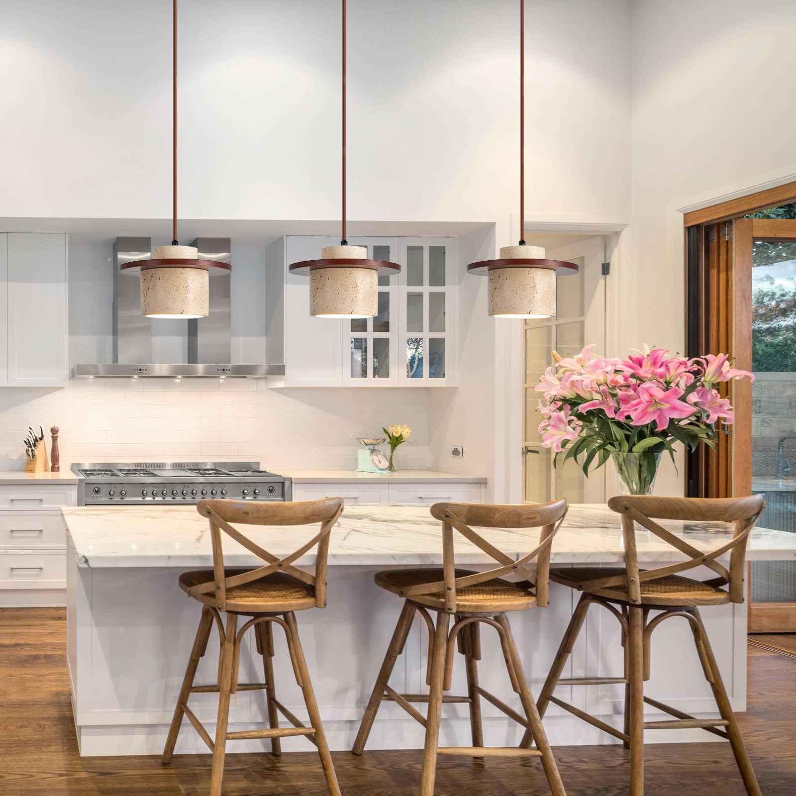 ADCTHOME Nordic Natural Stone Pendant Light Wabi-Sabi Yellow Cave Stone Chandelier, Dimmable Modern Wood Hanging Lamp Fixture for Kitchen Island,Dining Room,Bedside,Restaurant,Cafe,Bedroom(1-Pack)