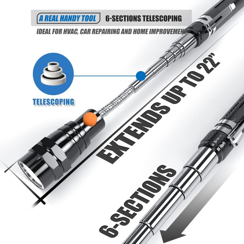 VIBELITE Extendable Magnetic Flashlight with Telescoping Magnet Pickup Tool-Cool Gadget Gifts for Men, Him, Teen Boys, Dad, Father, Mechanic, Boyfriend, Women, Birthday Gifts for Men, Black, 2 Pack