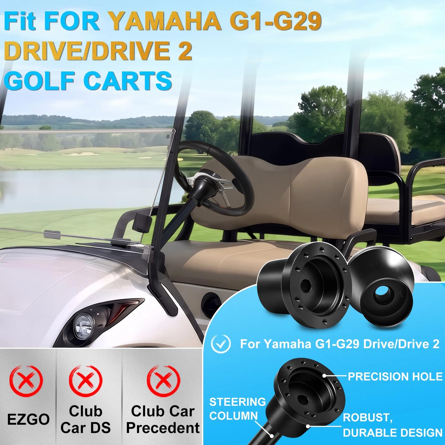 iLSKW Golf Cart Steering Wheel Adapter Fits Yamaha G1-G29 Drive/Drive2 Golf Carts, with 5-6 Holes Adapter Golf Cart Steering Wheel