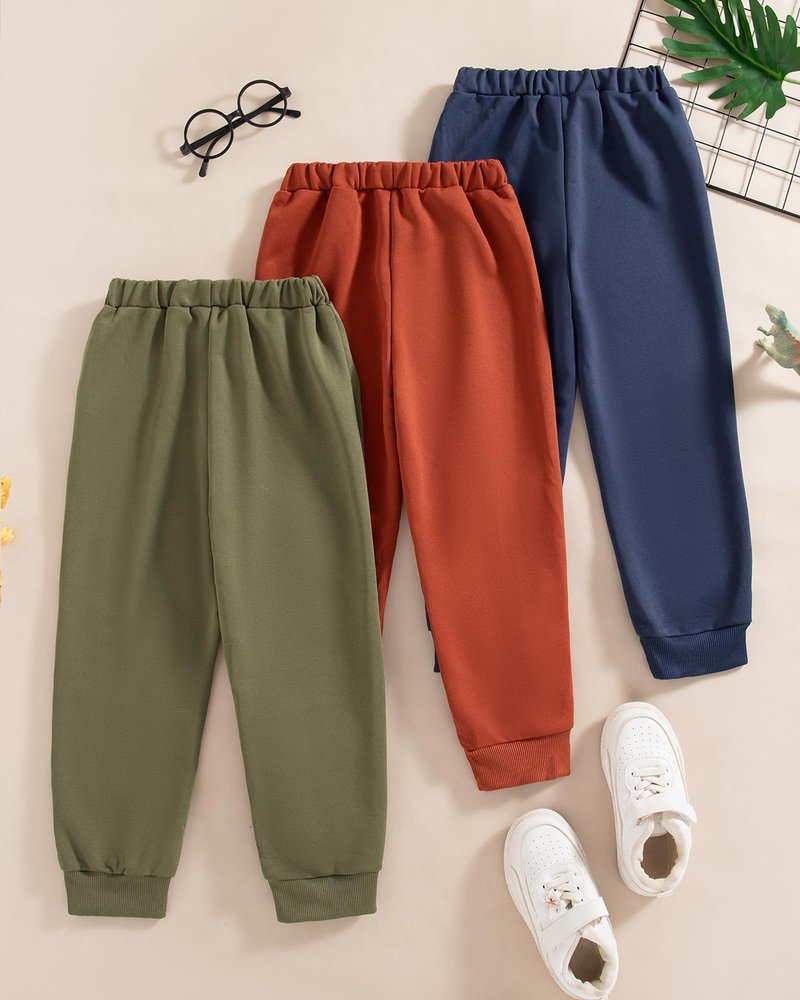 VEGGIEDOT Kids Boy Pants 3 Pack 6T 7T Little Boy Sweatpants Fall Winter Color Block Drawstring Elastic Boys Pants Red Blue Green Jogger Boys Sweatpants