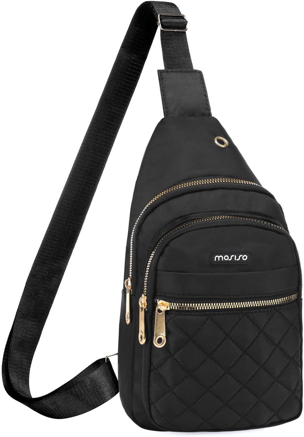 MOSISO Small Sling Backpack - Lightweight Rhombus Quilted Crossbody Bag for Hiking | Black