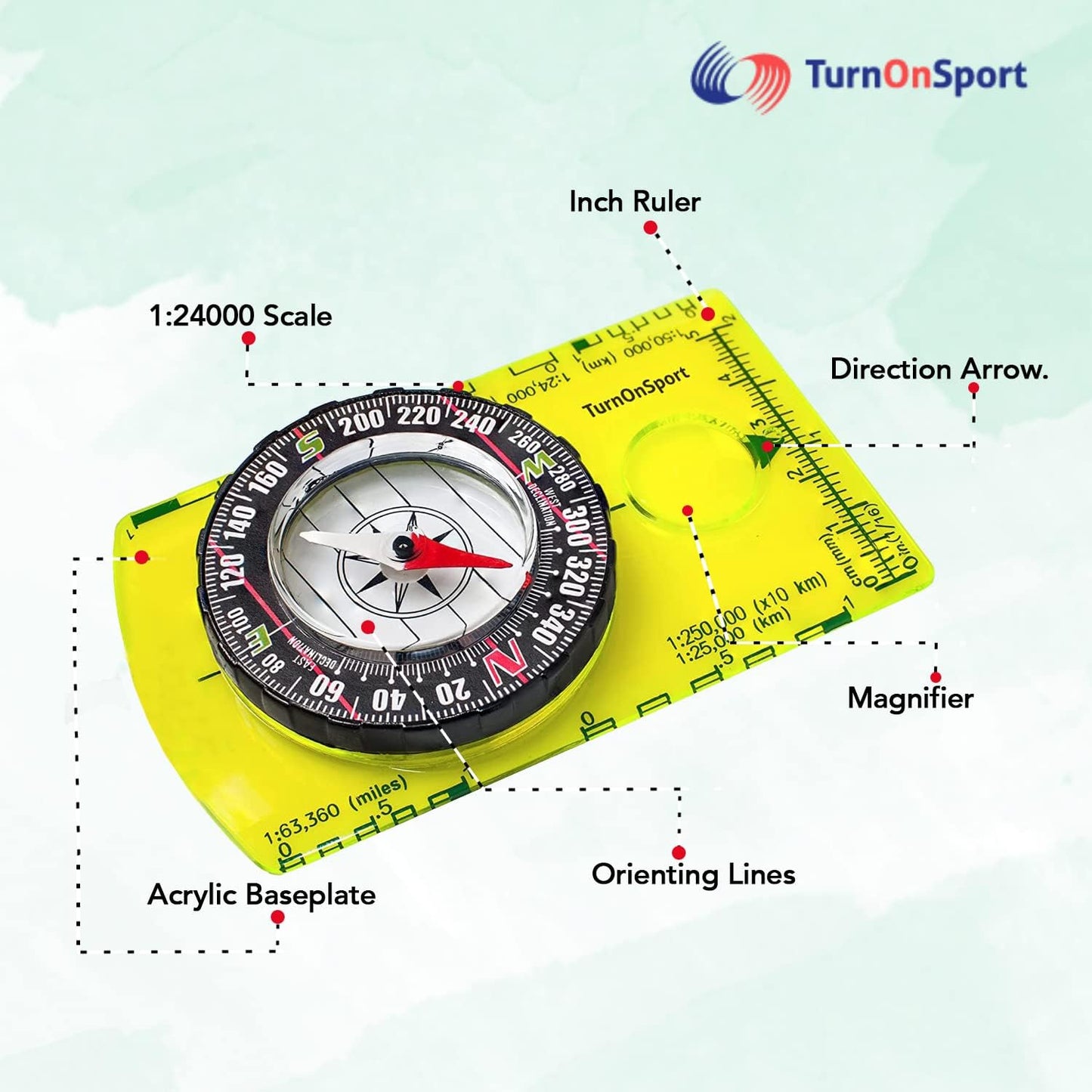 TurnOnSport Orienteering Compass - Advanced Hiking & Camping Scout Compass - Ideal Survival Gift for Kids
