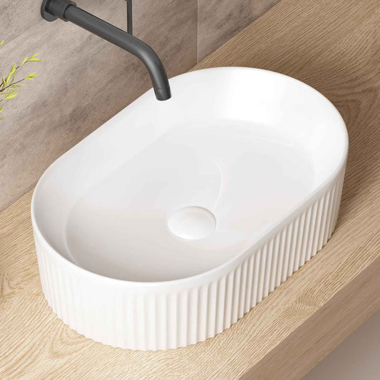 Oval Bathroom Sink Above Counter, OCEALAGOON 19″ x 12″ White Porcelain Vessel Sink, Modern Vanity Bowl Sink, Art Ceramic Wash Basin