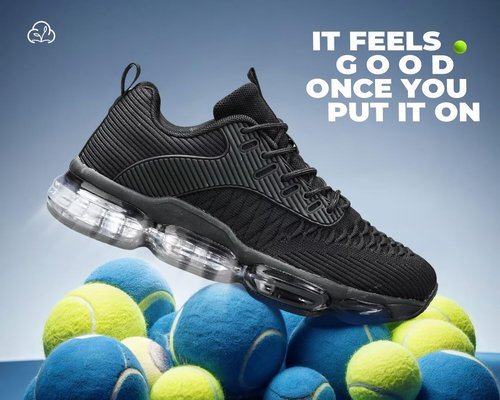Kapsen Mens Running Shoes Air Cushion Tennis Walking Sneakers Casual Sport Gym Jogging All/Black 9.5