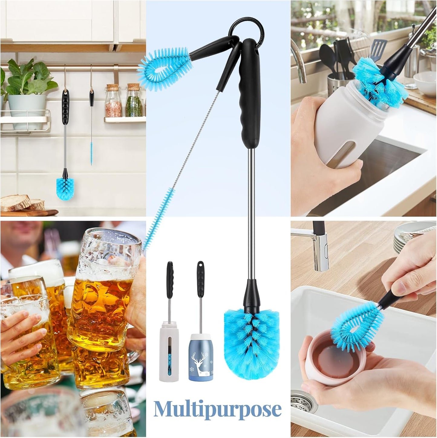 Stainless Steel Cleaning Brush Set by [Brand Name] - 3-in-1 Design for Bottles, Mugs & Tumblers