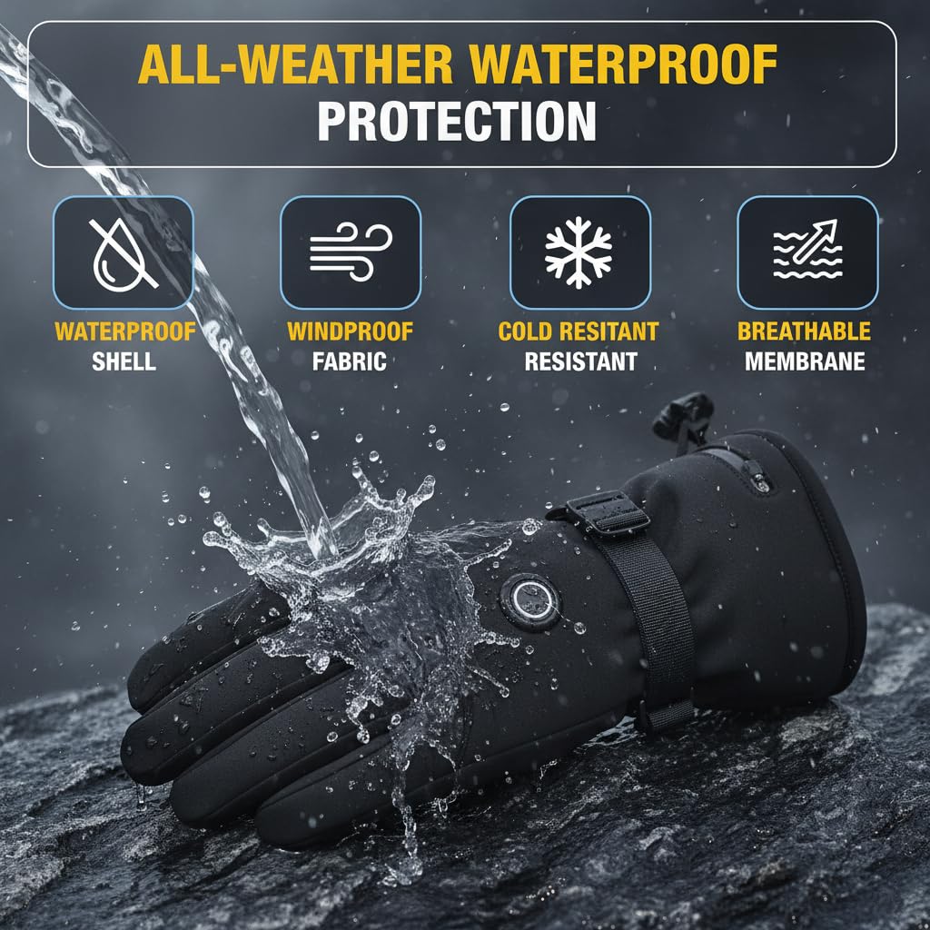 Rechargeable Heated Gloves for Men Women, 7.4V Waterproof Touchscreen Electric Ski Gloves for Winter Outdoor Work, Skiing, Hunting, Hiking, Camping, Riding, Fishing (X-Large)