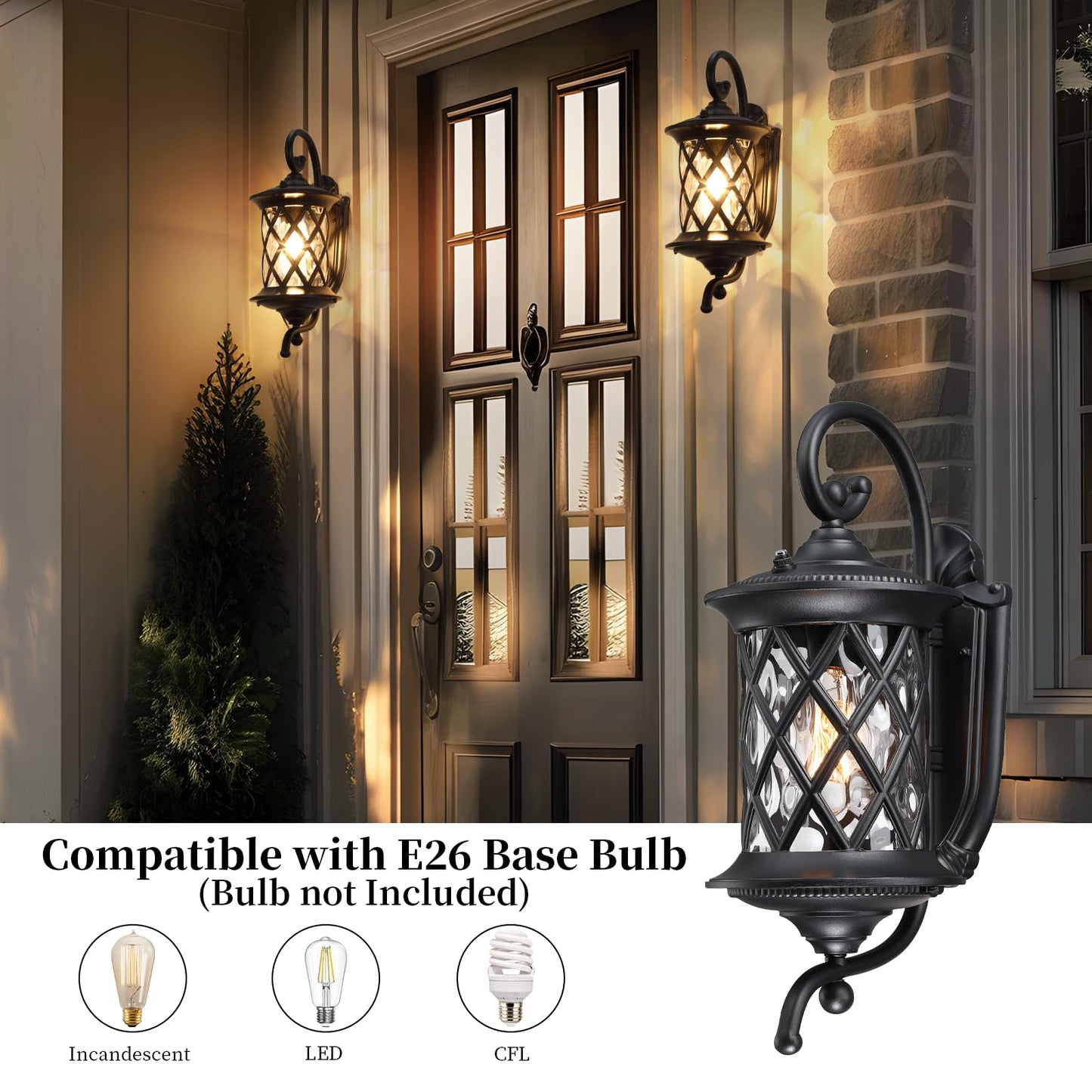 SNRU Retro Dusk to Dawn Outdoor Wall Light Exterior, 18.7" Large Aluminum Black Porch Light Outdoor Wall Sconce Lighting Fixture Lantern for Patio Garage, Bulb Not Included