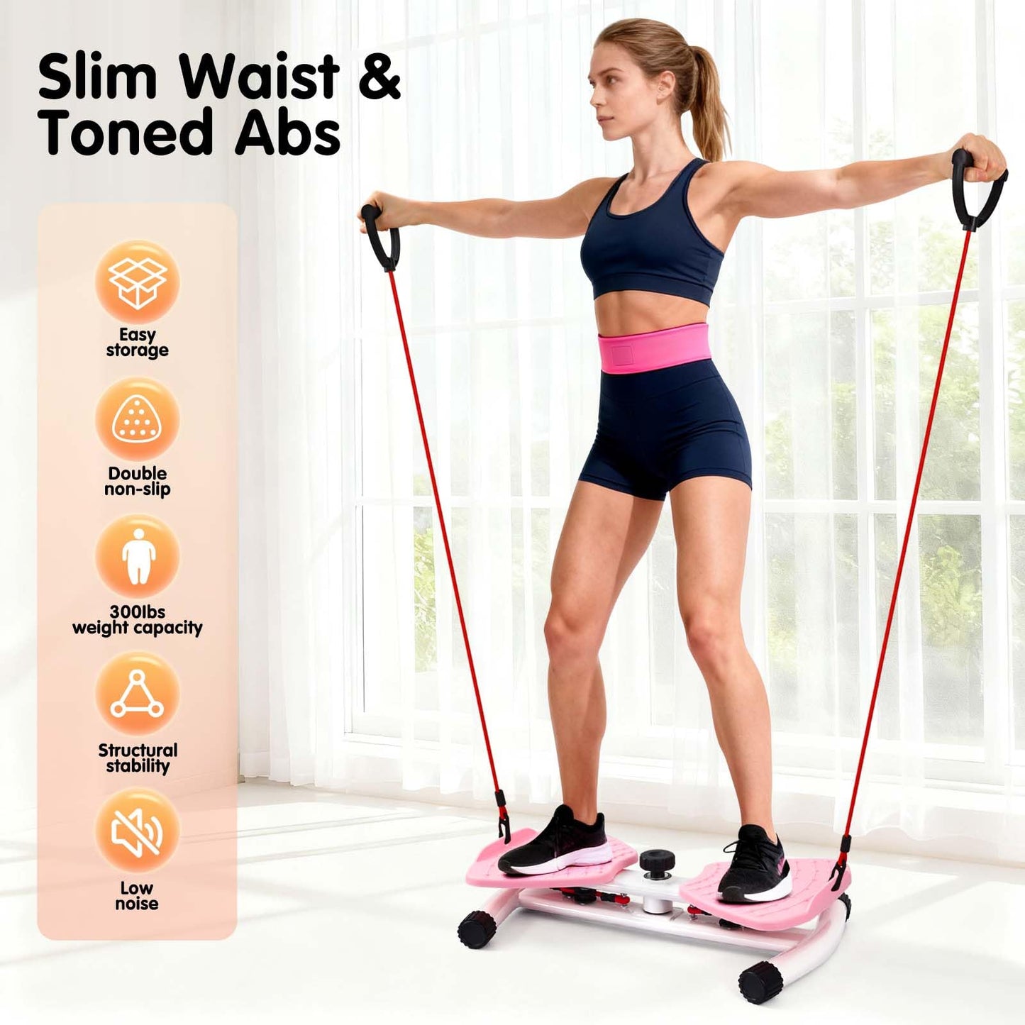 Waist Twister Machine Exercise, Ab Twister Board with 300 Lbs Weight Capacity, Adjustable Noiseless Twist Board for Exercise, Home Abs Exercise Equipment for Women/Men