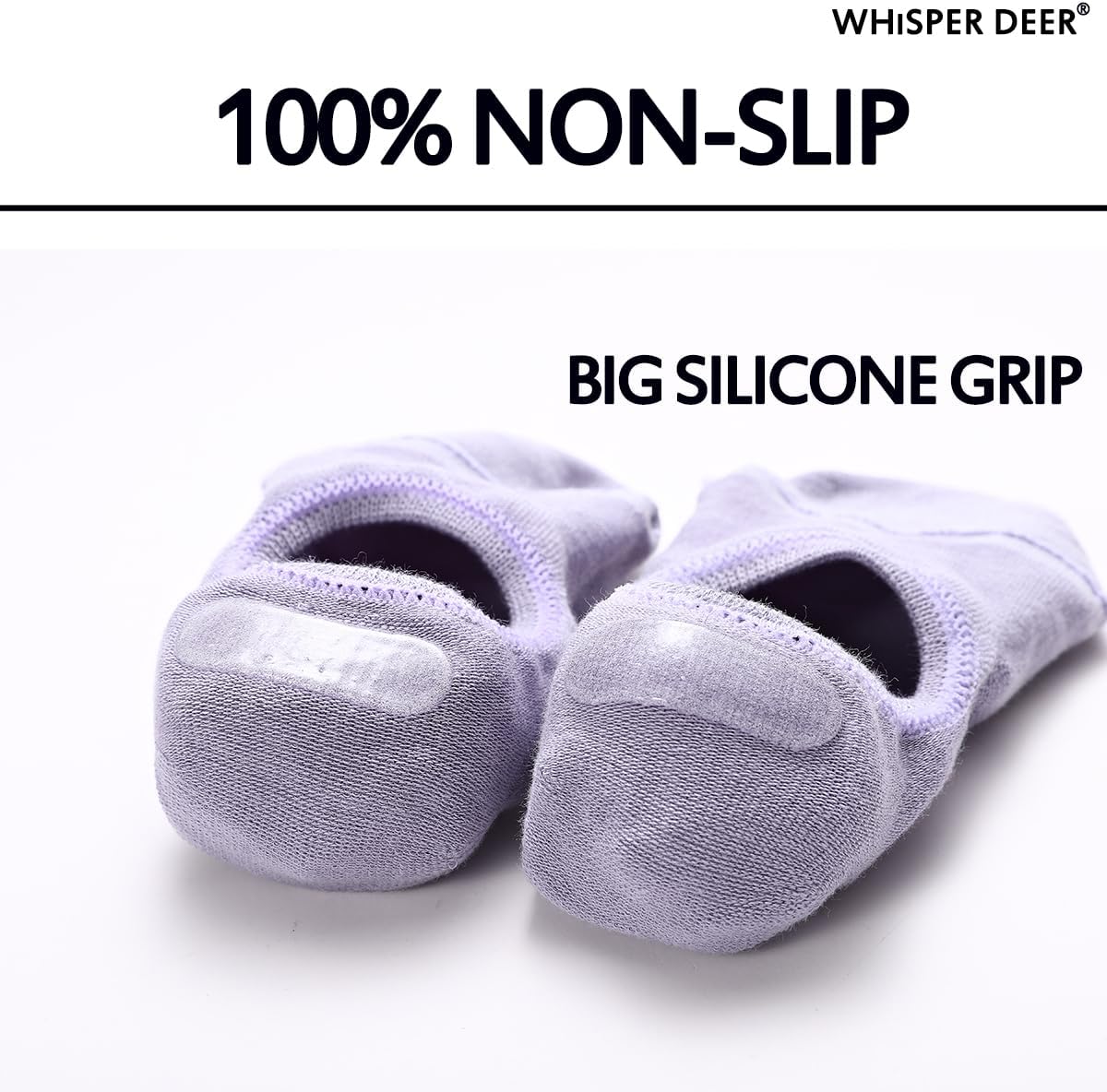 Whisper Deer No Show Liner Socks for Women - Invisible Cotton Sneaker Socks with Non-Slip Grips | Sizes 4-7, 7-10, 10-13