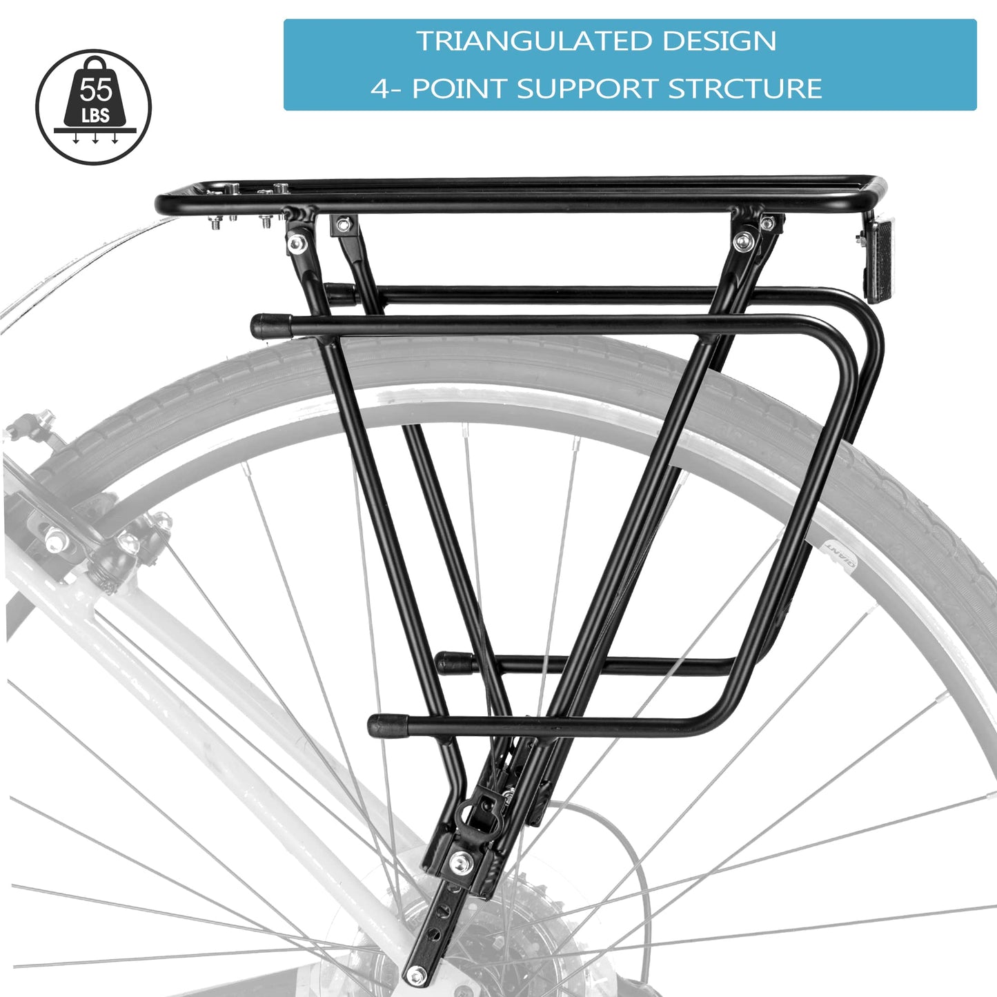 YONTUO Rear Bike Rack,Bike Cargo Rack,Bicycle Pannier Rack with Reflector and Cargo Net,Height Adjustable Fit 26”-29” and 700c Bike with Non-disc Brake,BCR04
