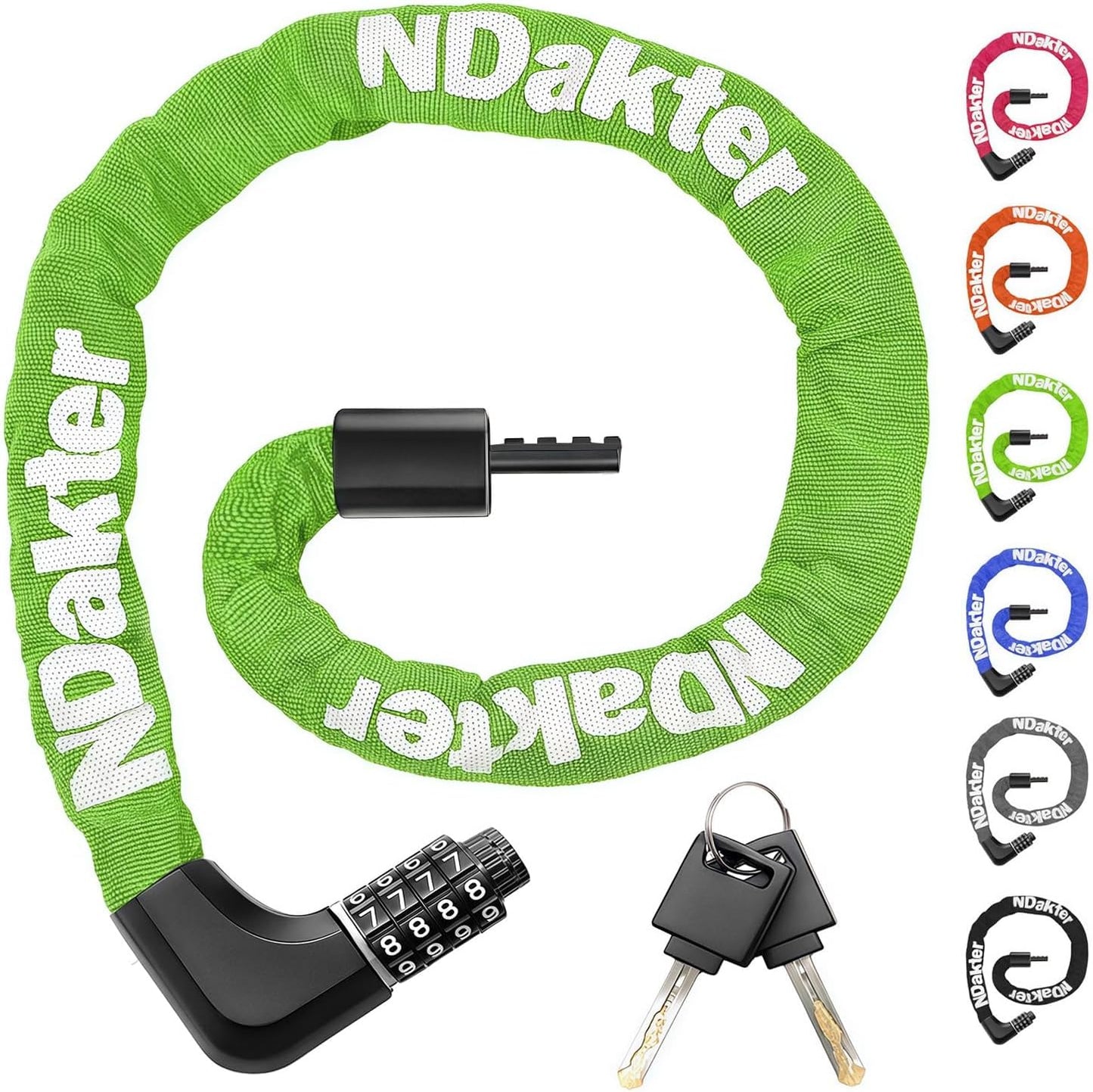 NDakter Heavy-Duty Bike Chain Lock - 4-Digit Combination Security | 1.64 to 4.28 Ft Length