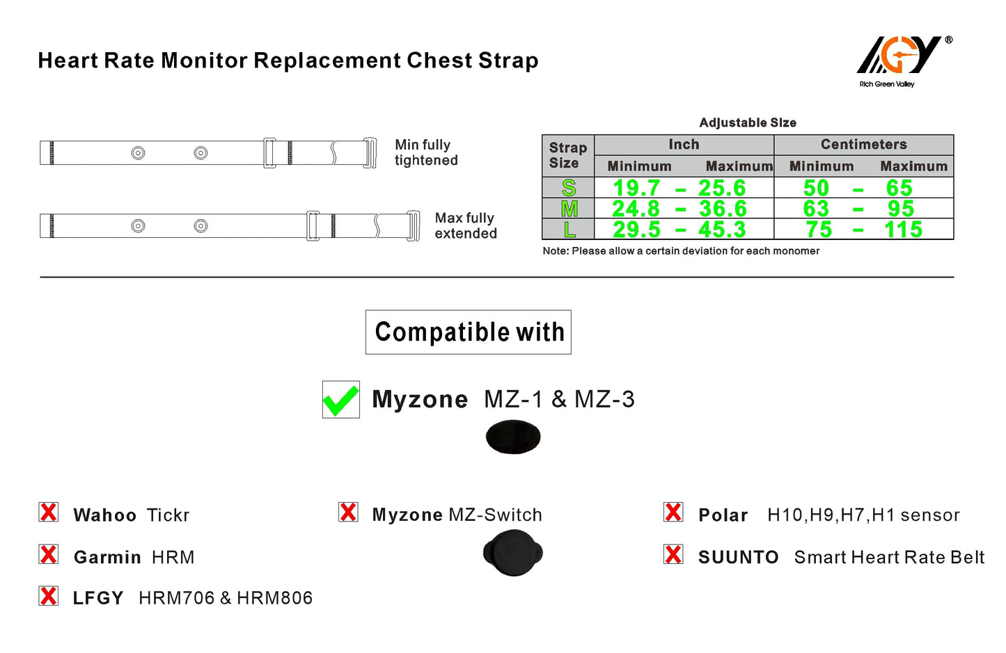 Rich Green Valley Compatible with Myzone MZ-3 Strap and MZ-1 Chest Belt Heart Rate Monitor chest Straps Red Standard