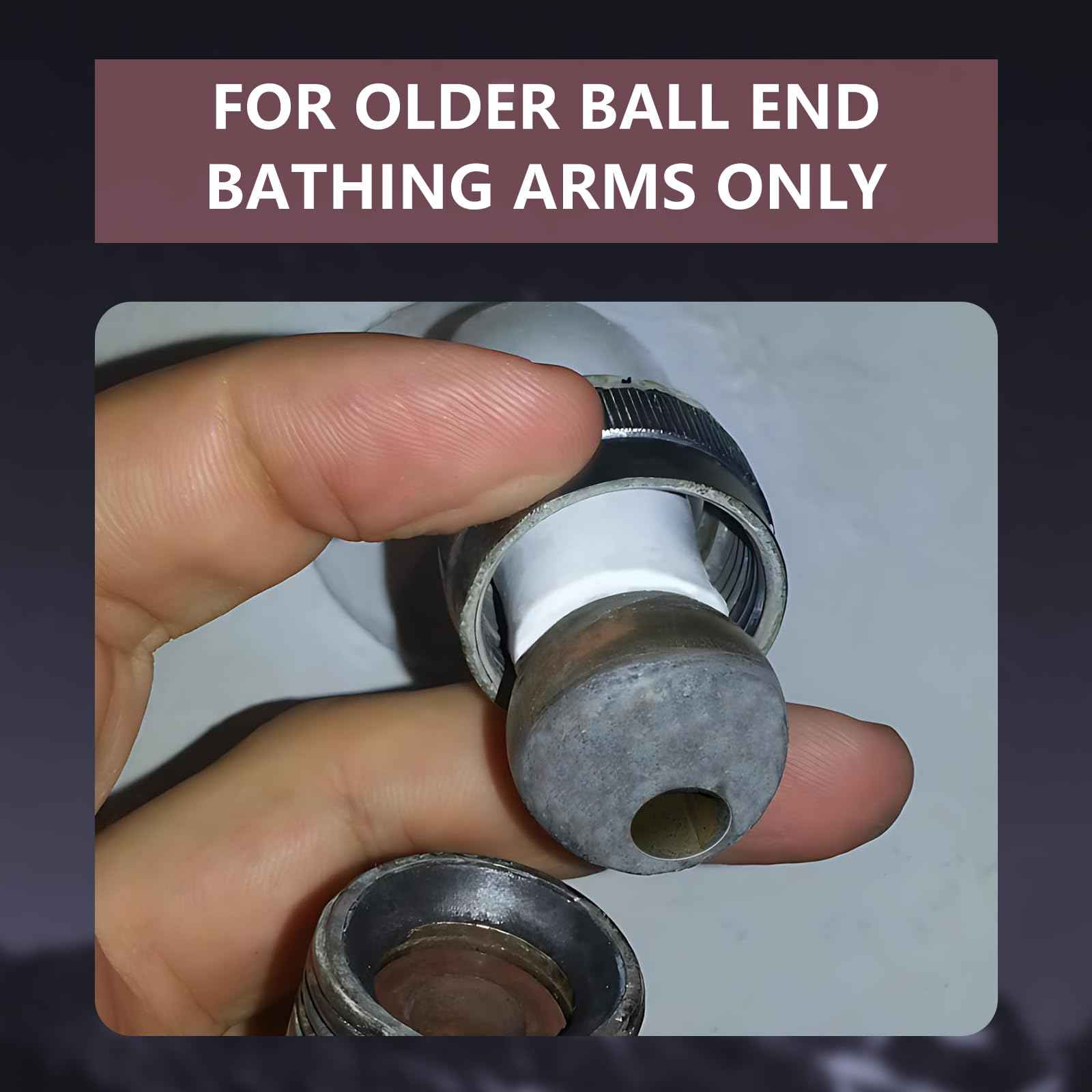 The LUOFANT ball-end shower arm adapter converts the old shower head to a 1/2-inch standard shower head thread. Three models are provided, but they are not universal.