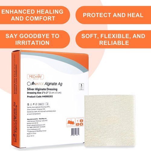MedVance Silver Calcium Alginate Ag Sterile Highly Absorbent Dressing, (2" x 2") 5 dressings/Box, 5 Pack